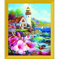 Маяк у моря, колибри и цветы