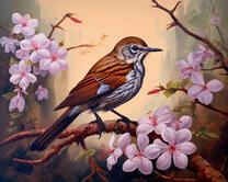 Птичка и розовые цветы