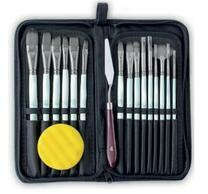Без бренда «Коробка 50 шт.: Набор кистей для рисования в чехле, премиум набор (15 нейлоновых кистей, 1 мастихин) белые» в Барнауле 