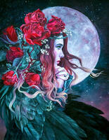 Без бренда «Девушка с розами в волосах на фоне луны» в Барнауле в интернет-магазине Без бренда «Девушка с розами в волосах на фоне луны» в Барнауле