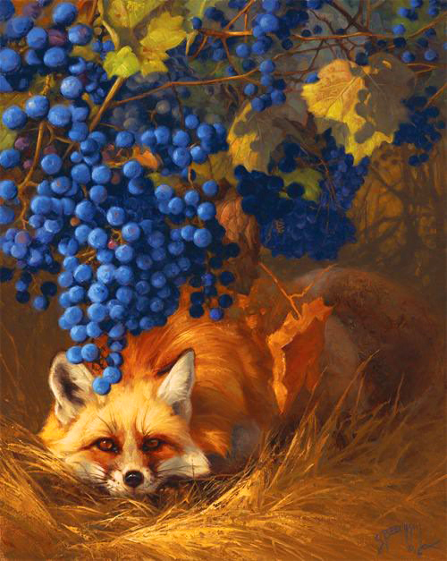 Картина по номерам 40x50 Молодой лис под виноградом
