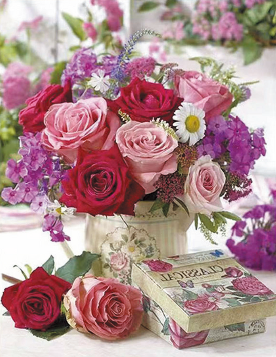 Алмазная мозаика 40x50 Нежный букет с разными розами и другими цветами