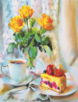 Тортик к чаю и букет роз