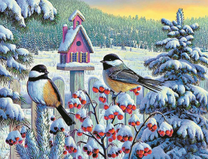 Синички на кусте рябины