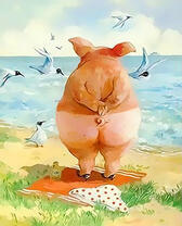 Свинка загорает на пляже