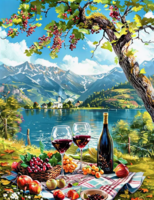 Без бренда «Винный натюрморт с бокалами, бутылкой вина, фруктами и ягодами» в Барнауле 