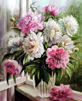 Без бренда «Пионы в прозрачной вазе у окна» в Барнауле 